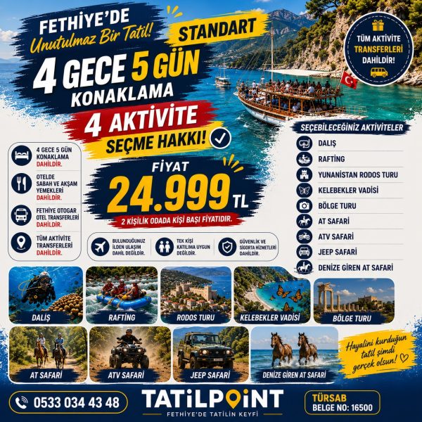 Fethiye’de 4 Gece 5 Gün Standart Tatil Paketi!